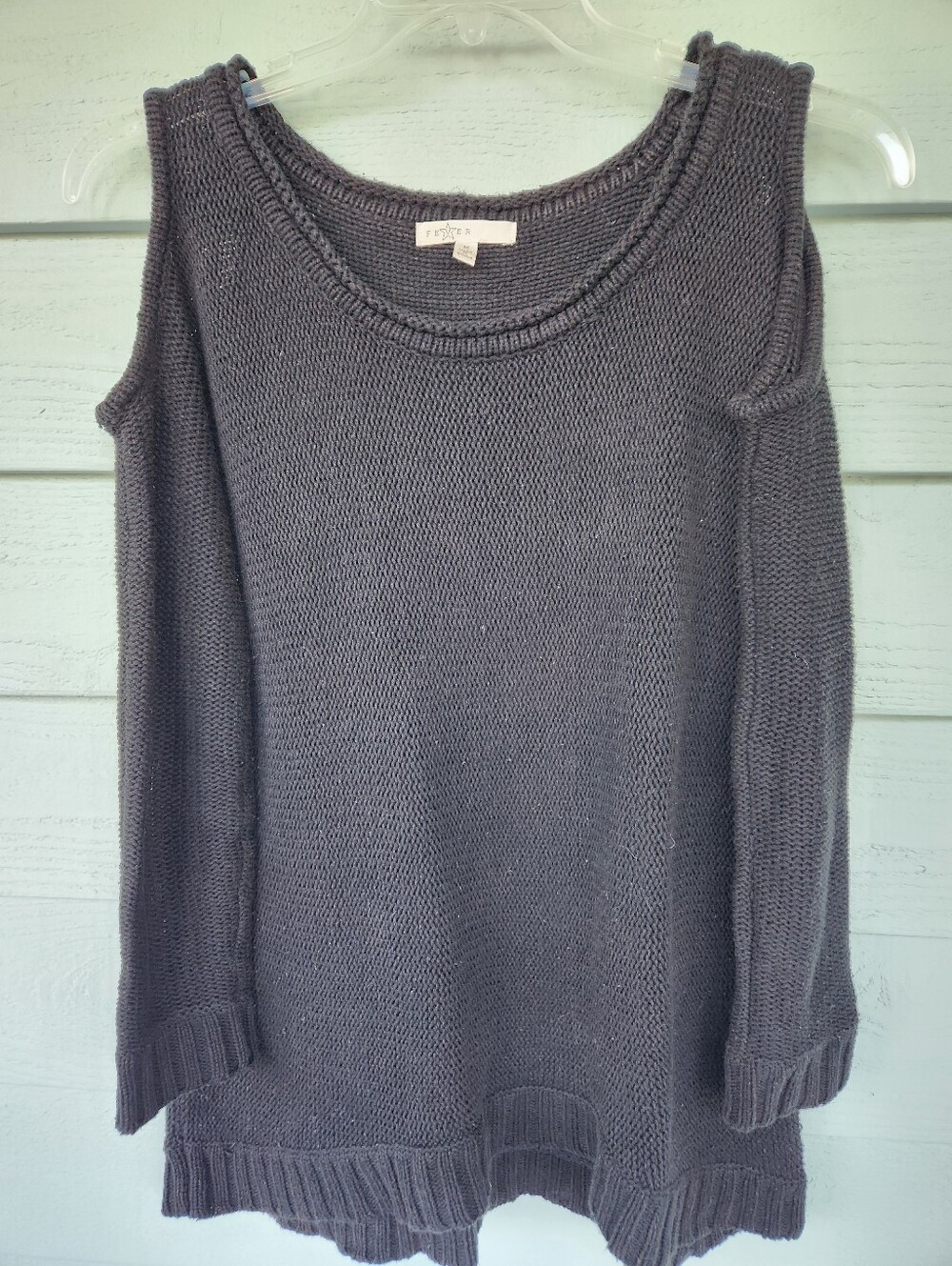 Fever Black/Charcoal Cold-Shoulder Knit Sweater
